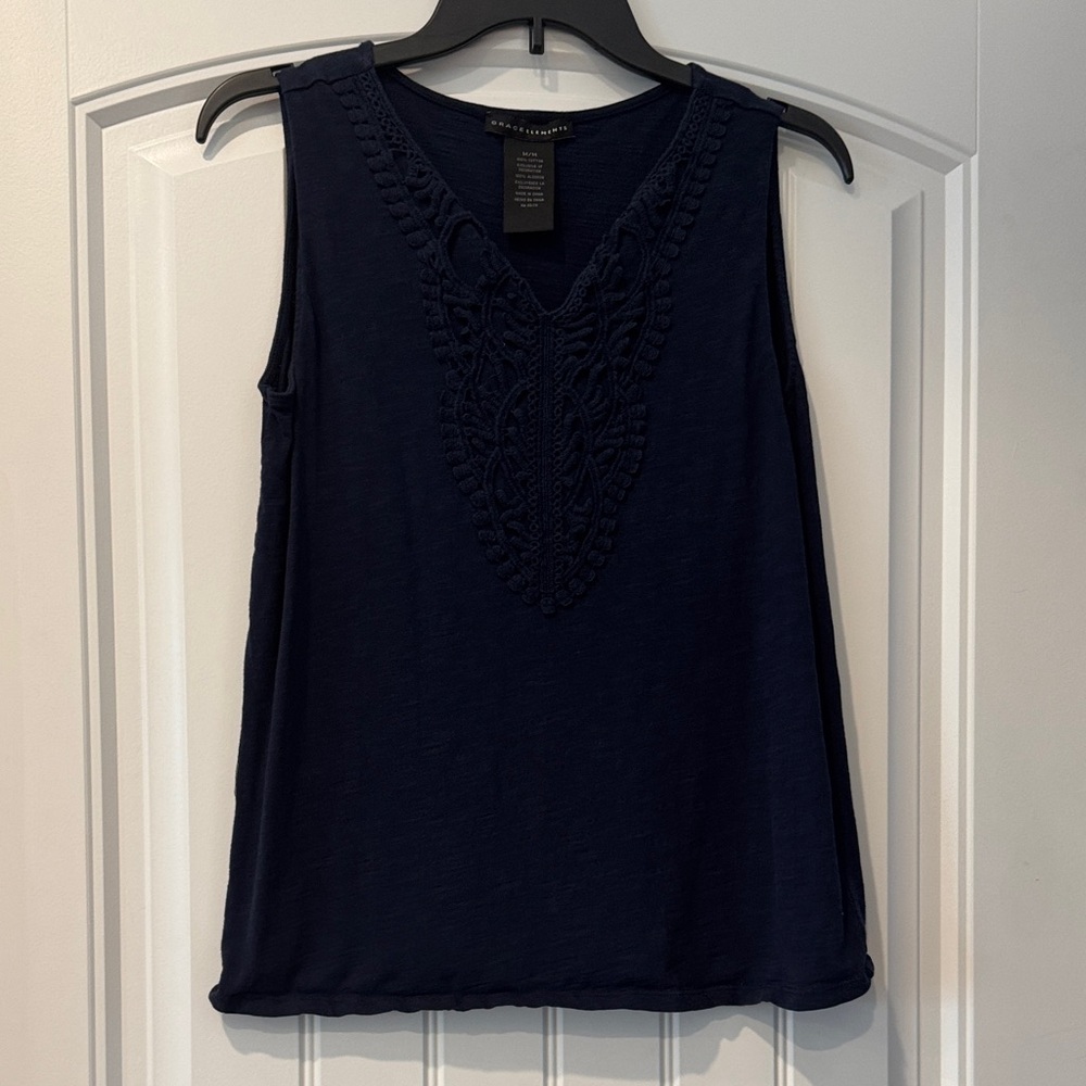 Grace Elements Navy Embroidered Tank Top